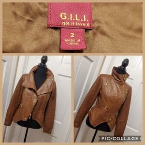 G.I.L.I Brown Leather Motostyle Jacket Size 2